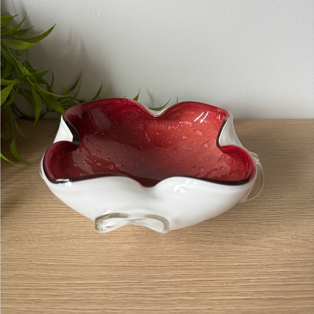 Elegant Red and White Murano Glass Bowl